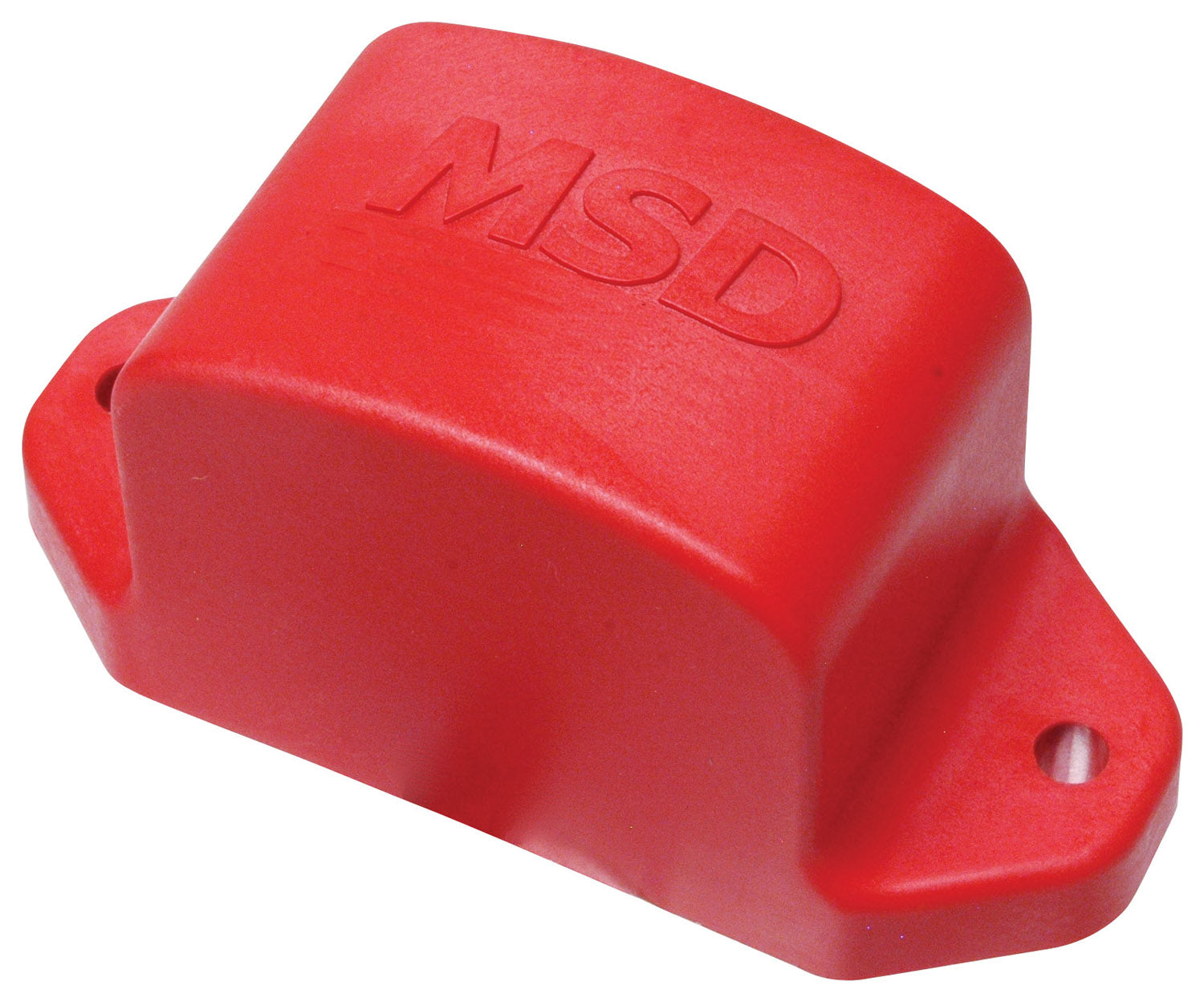 Red MSD ignition module on a white background